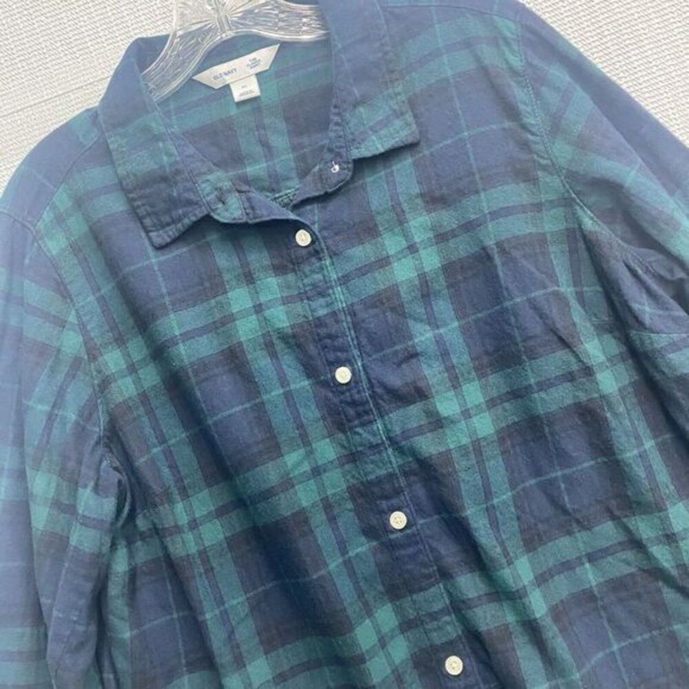 Old Navy Navy and Green Plaid Button-Down Shirt